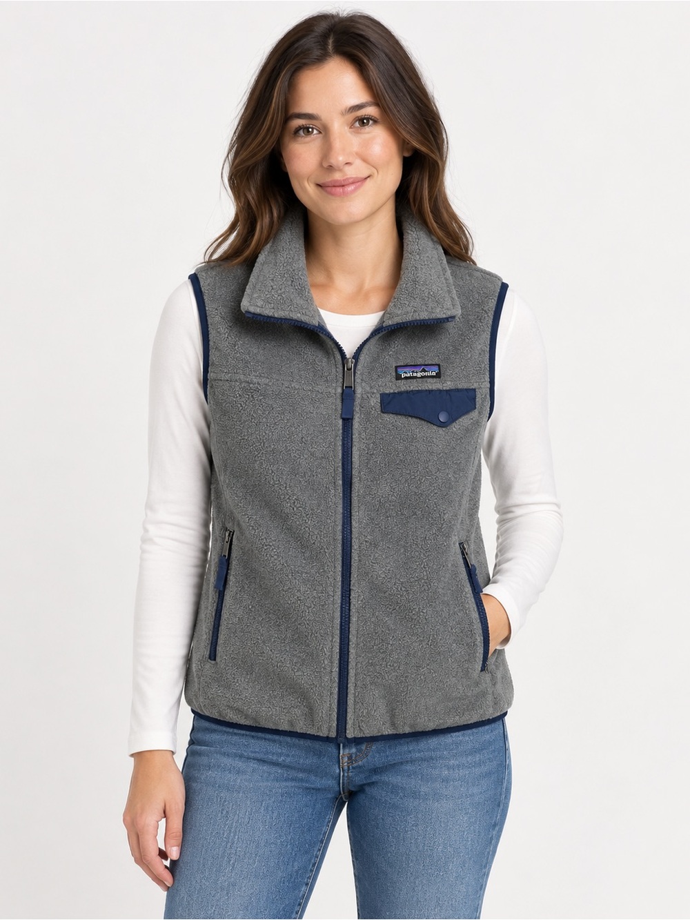 Patagonia Synchilla Fleece Vest Gray Navy Full Zip Women’s Medium